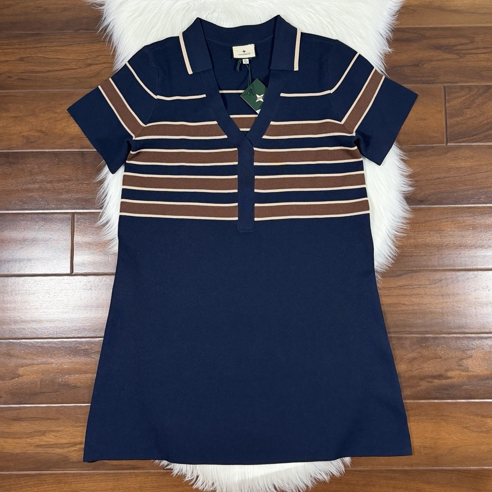 Tuckernuck Women's Size XL Navy Blue Midnight Brown Cacao Wright Polo Dress